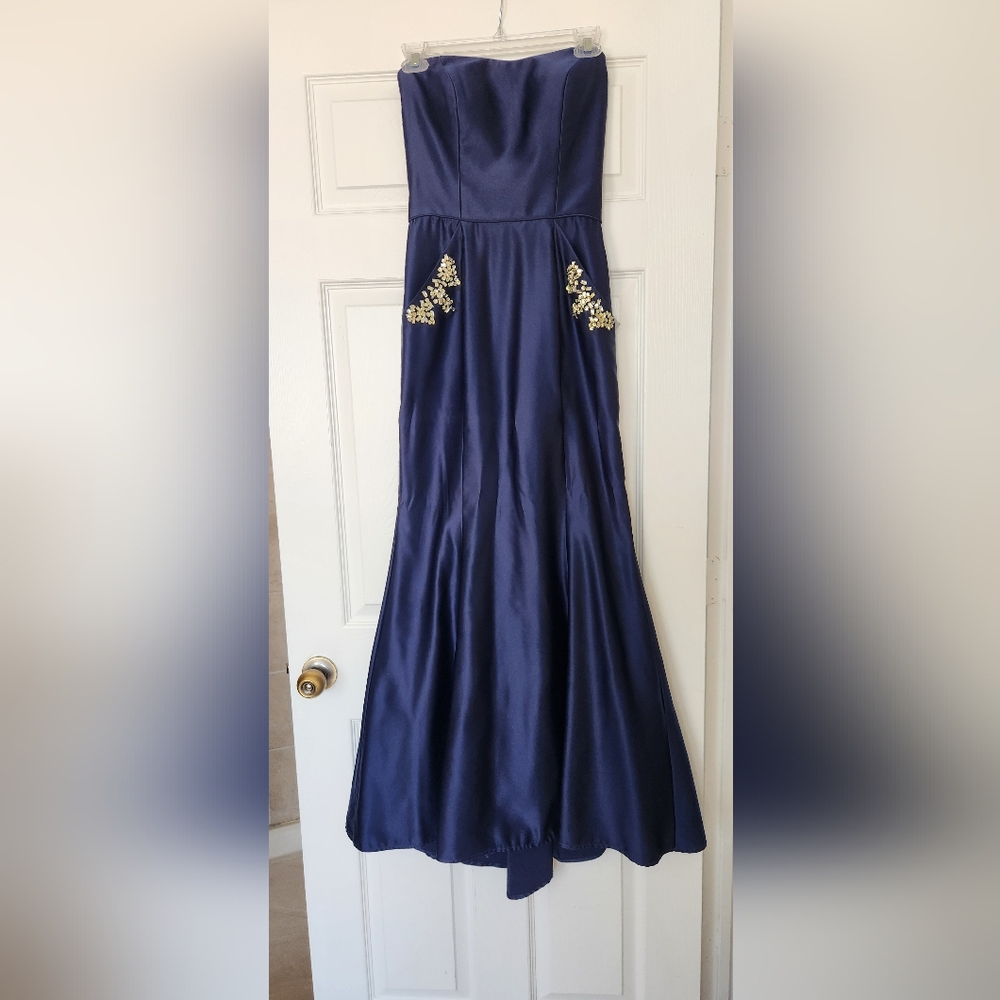 Blondie Nites Strapless Navy Dress with Accents